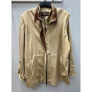 Vintage Remy USA Lambskin Leather Jacket Mens L Beige Brown Car Coat